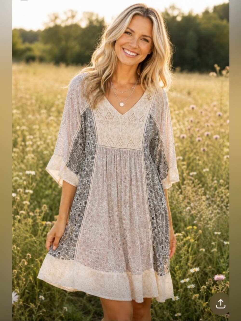 NWOT Sundance Floral Crochet Lace Patchwork Peasant Dress Boho Mini Large